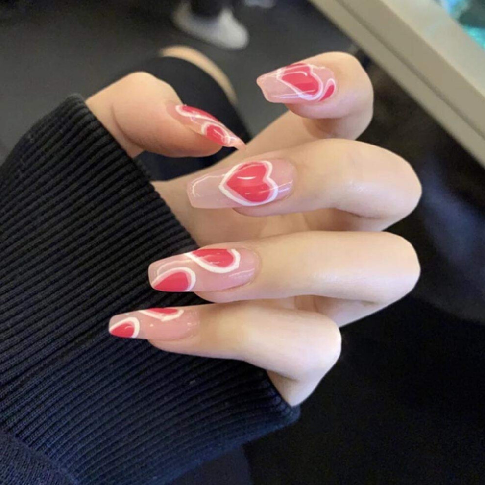 Reusable Durable Press on Acrylic False Nails, Professional Salon Quality Fancy Glossy Full Cover Artificial Nails for Daily Life (Includes Mini File