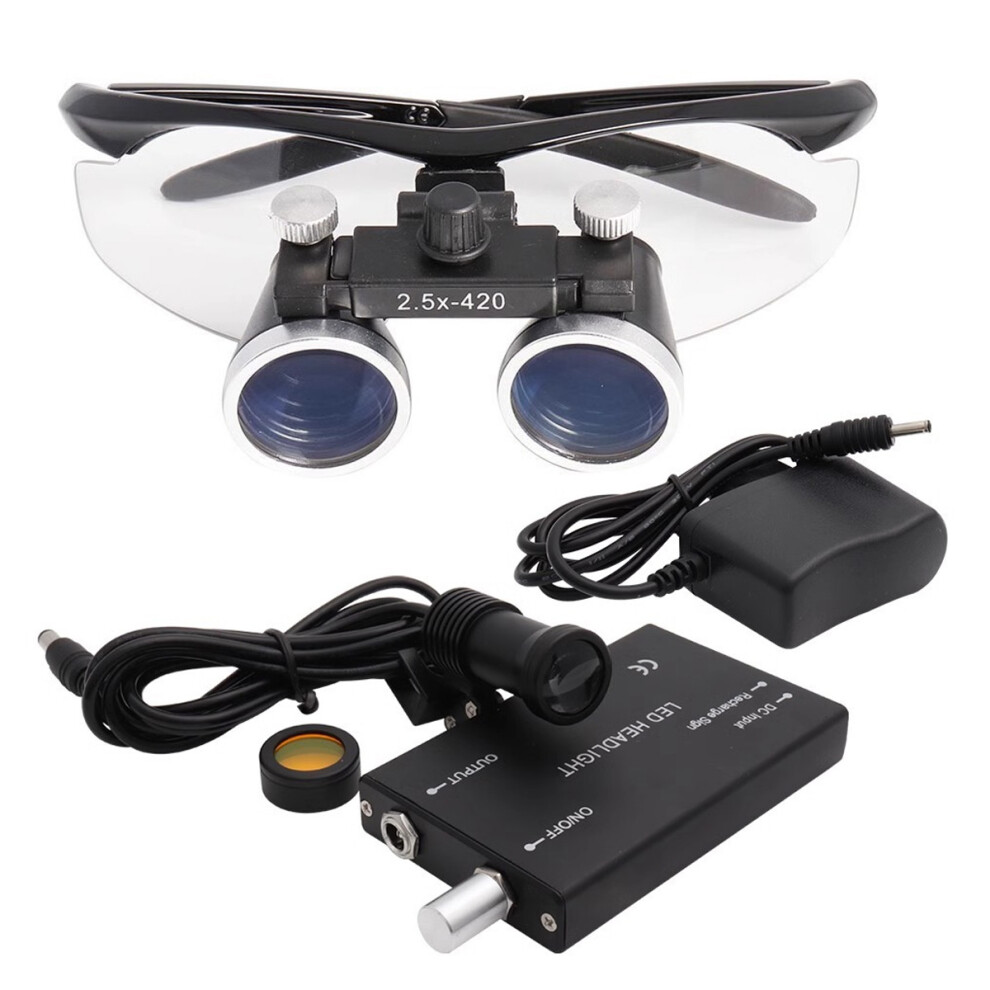 Light Led Head Surgical Loupes With Adjustable Magnification, 2.5X 3.5X Optical Glass Binocular Magnifier For Dentist Check-Ups, High Definition Imag