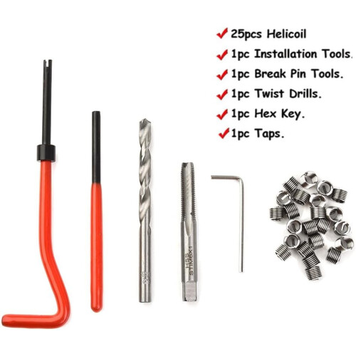 Complete 30piece tool set, M6 thread  kit with wrench, inserts, and drill bits 1
