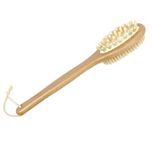 Exfoliërende borstel met lange steel, droge lichaamsborstel met natuurlijke haren en everzwijnhaar voor diepe reiniging, massageborstel met twee