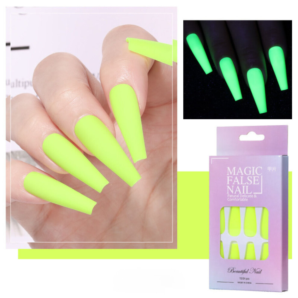 Ballerina Colorful Coffin Fake Nails, Natural Transparent Nails With Acrylic Environmental Material For Easy To Apply And Remove, 24Pcs (Luminous