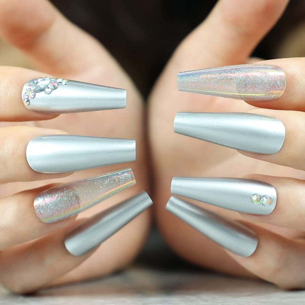 Salon-Quality Nail Art, Full Cover Acrylic Nails with Reusable False Nails, Gradient Design Press on Nails Easy to Apply, Perfect Gift for Women, Bre