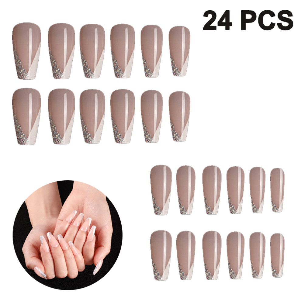 Elegant Press on Nails, Reusable, Ombre Pink With Rhinestone Decor, Eco-Friendly Abs Resin Material For Halloween Parties For Nightclubs