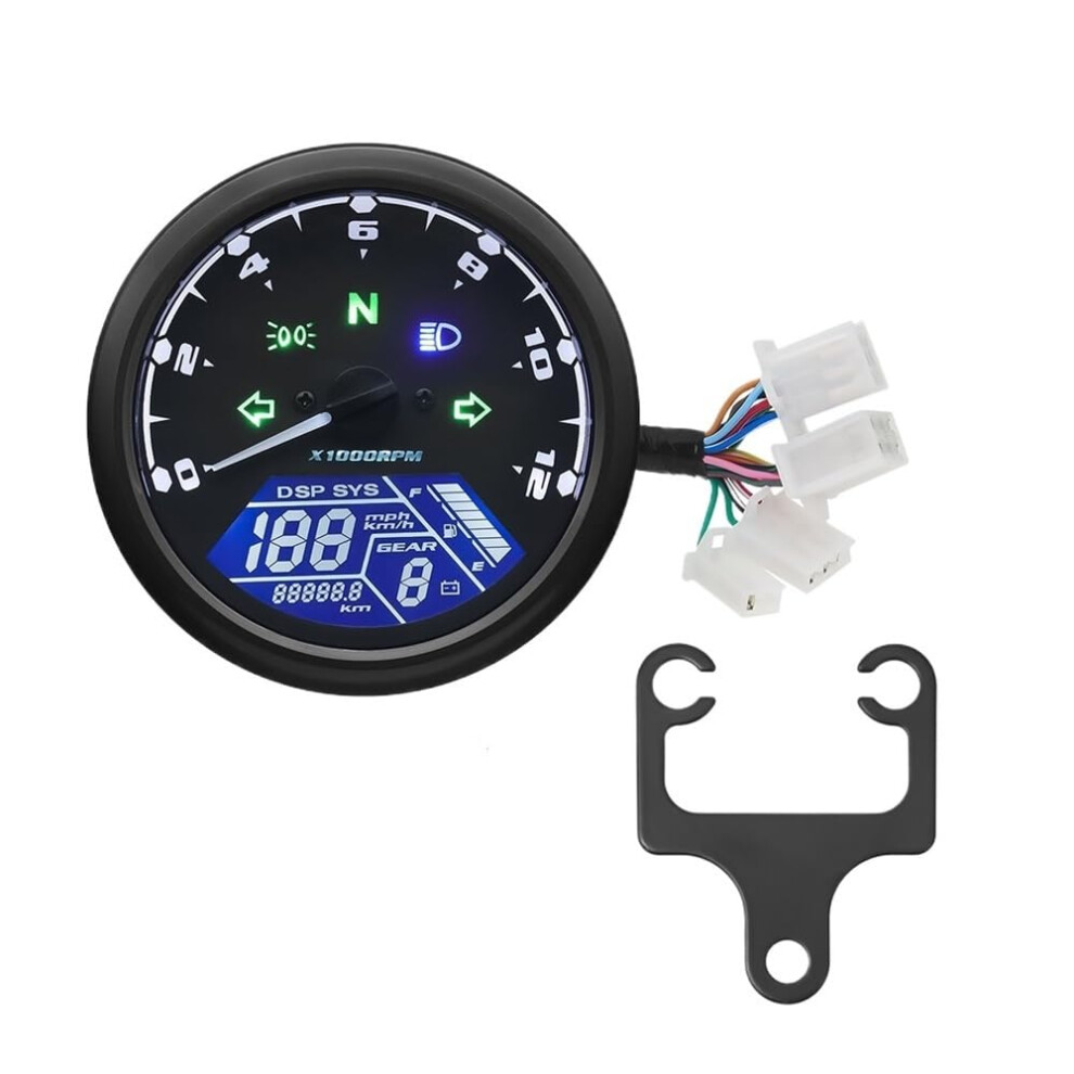 12V Motorcycle Speedometer Tachometer Gauge With Fuel Meter For Cafe Racer 14 Cylinders 9382693281777