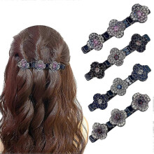 4PCS Sparkling Crystal Stone Braided Hair Clips, Four-Leaf Clover Chopped Hairpin Duckbill Clip with 3 Small Clips, Braided Hair Clip with Rhinestones