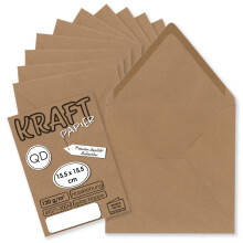 50 x Vintage Envelopes Square Made of Brown Kraft Paper  Sustainable  15.5 x 15.5 cm  Wet Adhesive Pointed Flap  50 Envelopes Sandy Brown