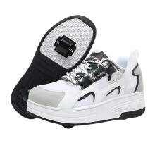 For Girls Roller Skates Shoes With Double Wheels Unisex Kids Sneakers With Wheels Breathable Mesh White 30 EU