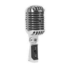 Vintage Dynamic Stage Microphone Retro Nostalgic Metal Look Shock Mount Pickup for Musicians and Singers DieCast Microphone Silver