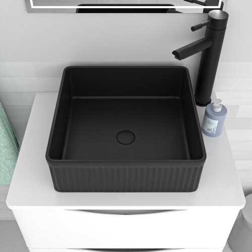 NES Home Nes Home 360mm Fluted Square Countertop Sink Matte Black 1