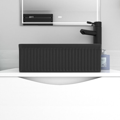NES Home Nes Home 360mm Fluted Square Countertop Sink Matte Black 2