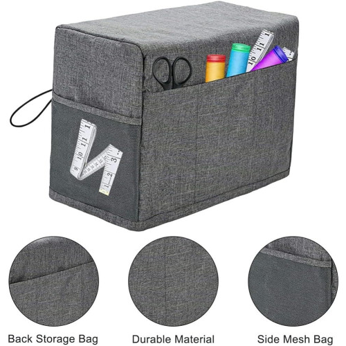 Waterproof PVC Sewing Machine Dust Cover with Storage Pockets, Foldable Grey Design 1
