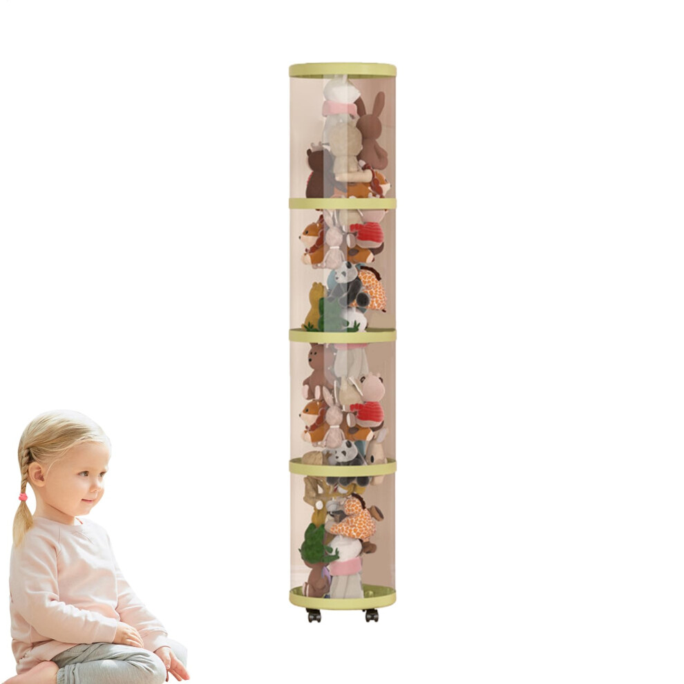 Stuffed Animal Storage Plush Toy Organizer, Clear Vertical Basket 10.6X53.5 In, Fourlayer Wheels, Green