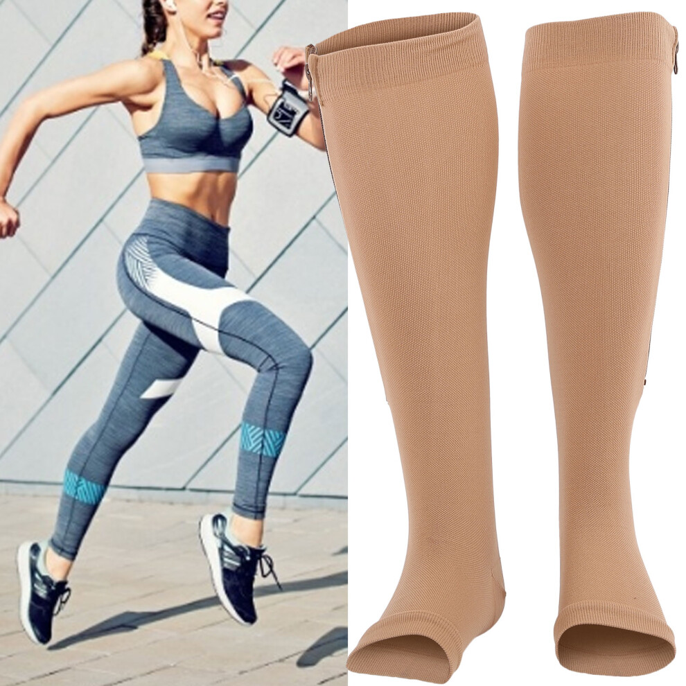 Elastic Sports Open Toe Compression Socks Zipper Anti Slip Foot Sleeves L/XL