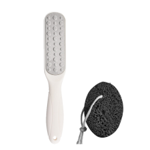 Fotfil i plast med dubbelsidig funktion i rostfritt stål, vått och torrt exfolierande verktyg för spabehandlingar i hemmet, berikad med naturlig