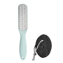 Fotfil i plast med dubbelsidig funktion i rostfritt stål, vått och torrt exfolierande verktyg för spabehandlingar i hemmet, berikad med naturlig