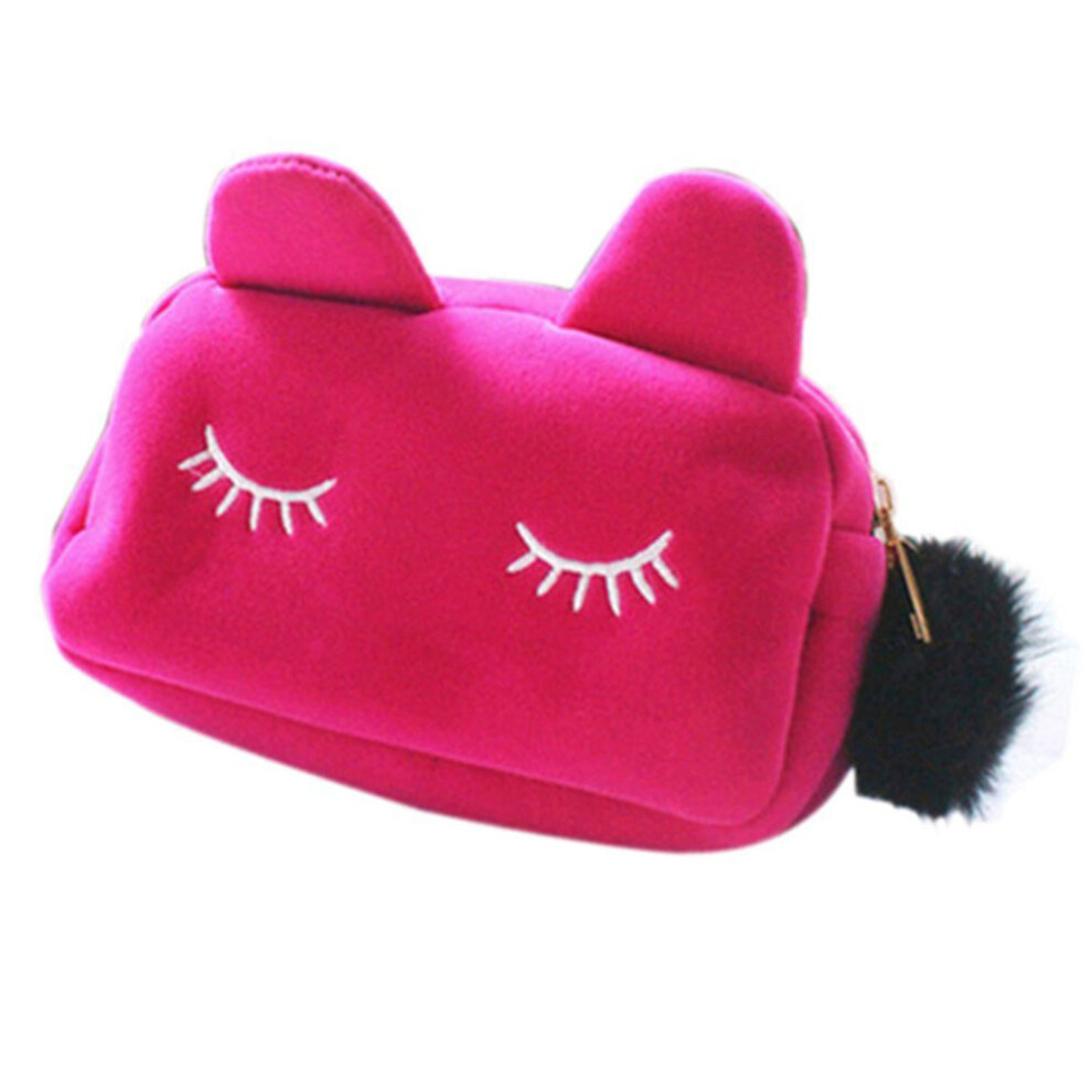 Adorable Cat Shaped Makeup Organizer In Suede, Features Coin Purse And Cellphone Pouch, Perfect For Multipurpose Storage And Gift Giving, Soft Hair B
