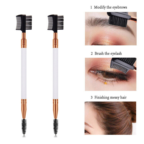 Escova para sobrancelhas com pente e spoolie, design multifuncional, ferramenta leve para modelar sobrancelhas com henna e cílios, lavável e 2