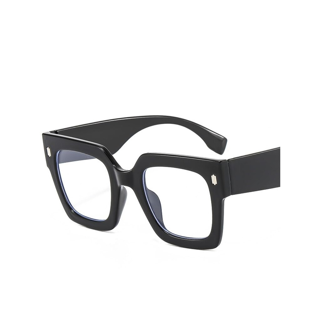 Light/Black Oversized Square Reading Glasses, Antiblue Computer Readers, Antiglare (Black)