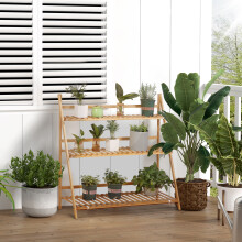 Outsunny 3-Tier Folding Bamboo Plant Stand Display Rack for Indoor & Outdoor