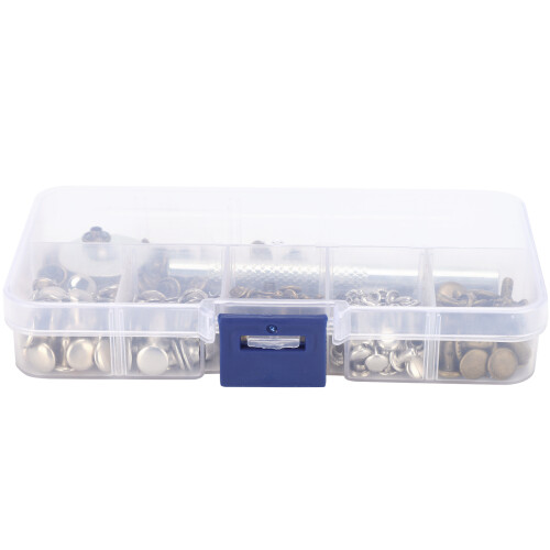 Double Cap Rivets For Leather Craft, Sturdy Material Double Cap Metal Fixing Stud Rust Proof Strong And Durable With Complete Tools Packed In Plastic