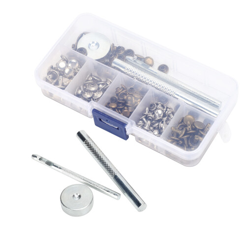 Double Cap Rivets For Leather Craft, Sturdy Material Double Cap Metal Fixing Stud Rust Proof Strong And Durable With Complete Tools Packed In Plastic 2