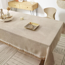 Rectangular Cotton Linen Tablecloth 130x130 cm, Washable, AntiWrinkle, Khaki, For Kitchen Dining Room & Outdoor Garden