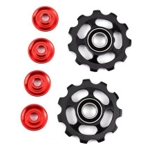 4Pcs Aluminum Alloy Bike Derailleur Pulley Rear Wheel Guide Roller For Mountain Bikes Replacement Parts Black And Red