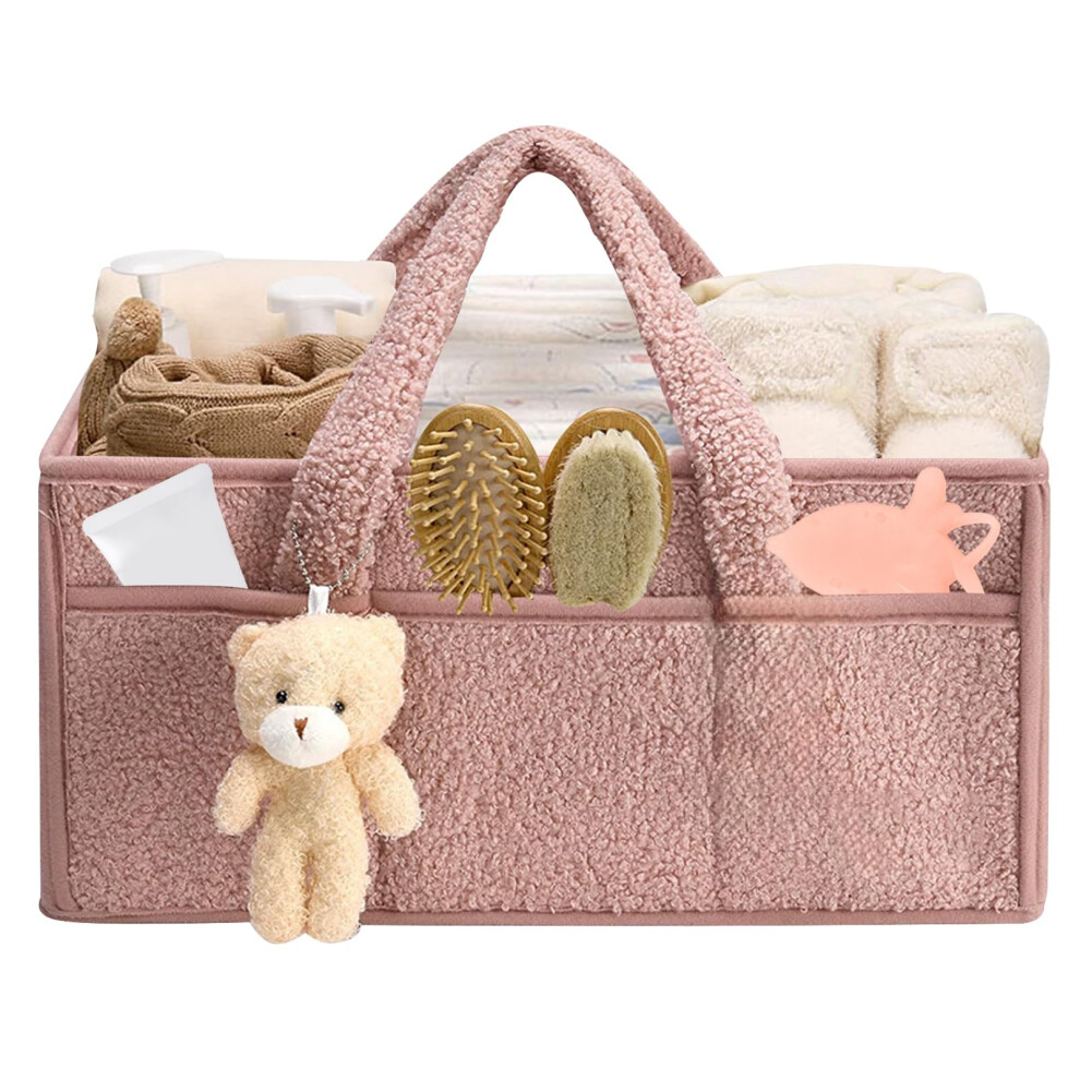 Diaper Bag Organizer, Baby Diaper Caddy, Plush Changing Table Organizer with Pockets  Handle