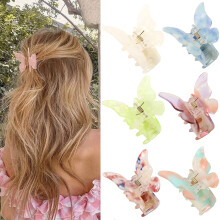 Presilhas de cabelo antiderrapantes para mulheres e meninas, presilhas de acrílico com design de borboleta e casco de tartaruga, superfície lisa e