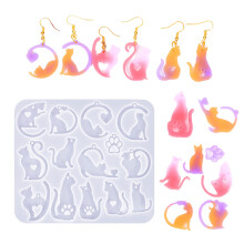 Handmade Cats Earrings Silicones Mould Lovely Pendant Molds-3