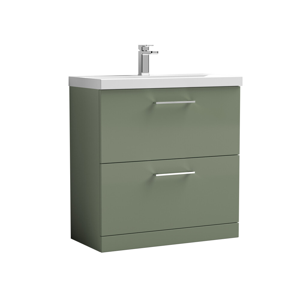 Balterley Level Modern Bathroom 2 Soft-Close Drawer & Mid-Edge Floor-Standing Vanity Unit Basin, Satin 800Mm Green