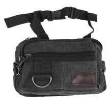 Sac banane en toile à grande capacité pour hommes, noir, multilayer, 332g