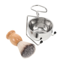 Luxury Men's Shaving Brush Set Including Brush Stand, Bowl, and Beard Brush Made of Stainless Steel