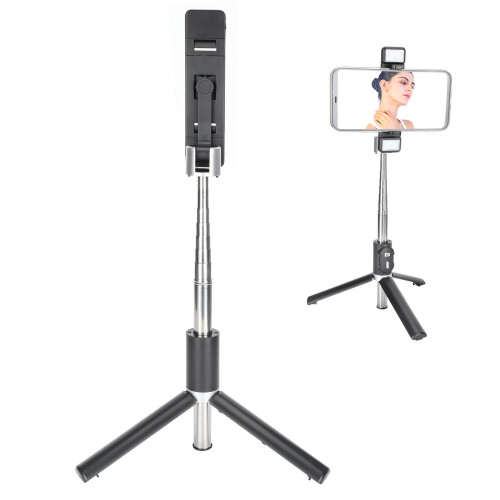 Tripod Selfie Stick with Light, Wireless Bluetooth, 98cm, Black