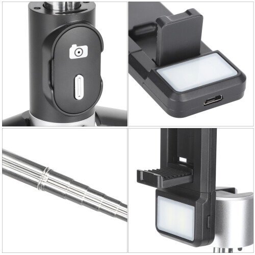 Tripod Selfie Stick with Light, Wireless Bluetooth, 98cm, Black 2