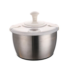 Stainless Steel Salad Spinner with Lockable Lid, 5L Vegetable Dryer and NonSkid Base