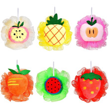 Unicorn Kids Bath Loofahs, Silky Smooth Skin Bath Puff For Beautiful Fruit Shower Sponge, 6pcs Set Of Colorful Plush Fruit-Shaped Shower Sponges