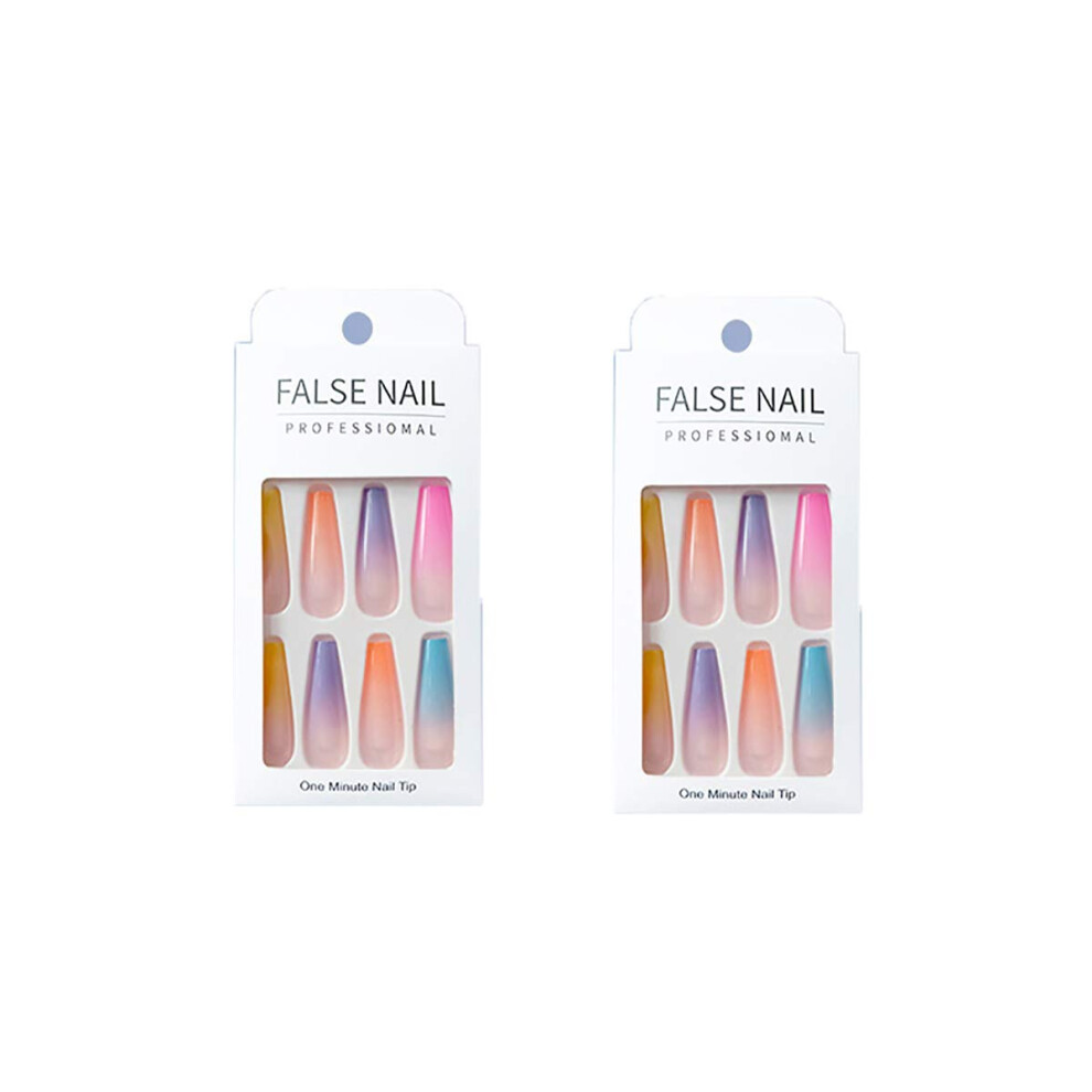 Professional Nail Technician Quality Acrylic Nails, Easy To Use With Full Cover Manicure Design For A Rainbow Gradient Salon Effect (48 Pcs)