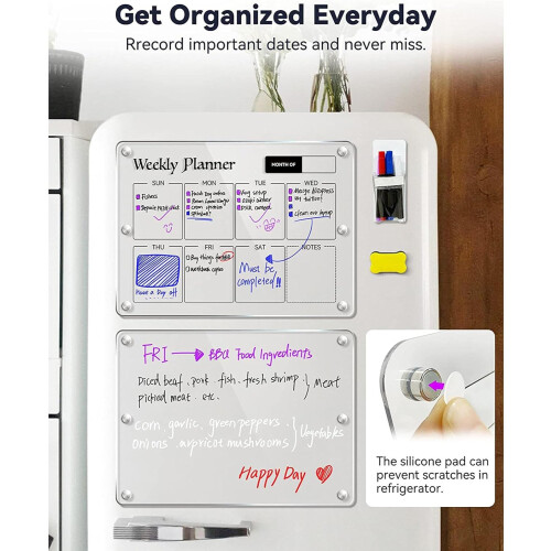 Weekly Planner Refrigerator, 43 X 30 cm, 2 Sets Wipeable, With 4 Markers 2