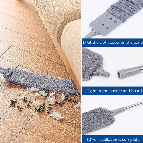 Under Furniture Duster with Extendable Telescopic Handle and Bendable Washable Microfiber Head 2