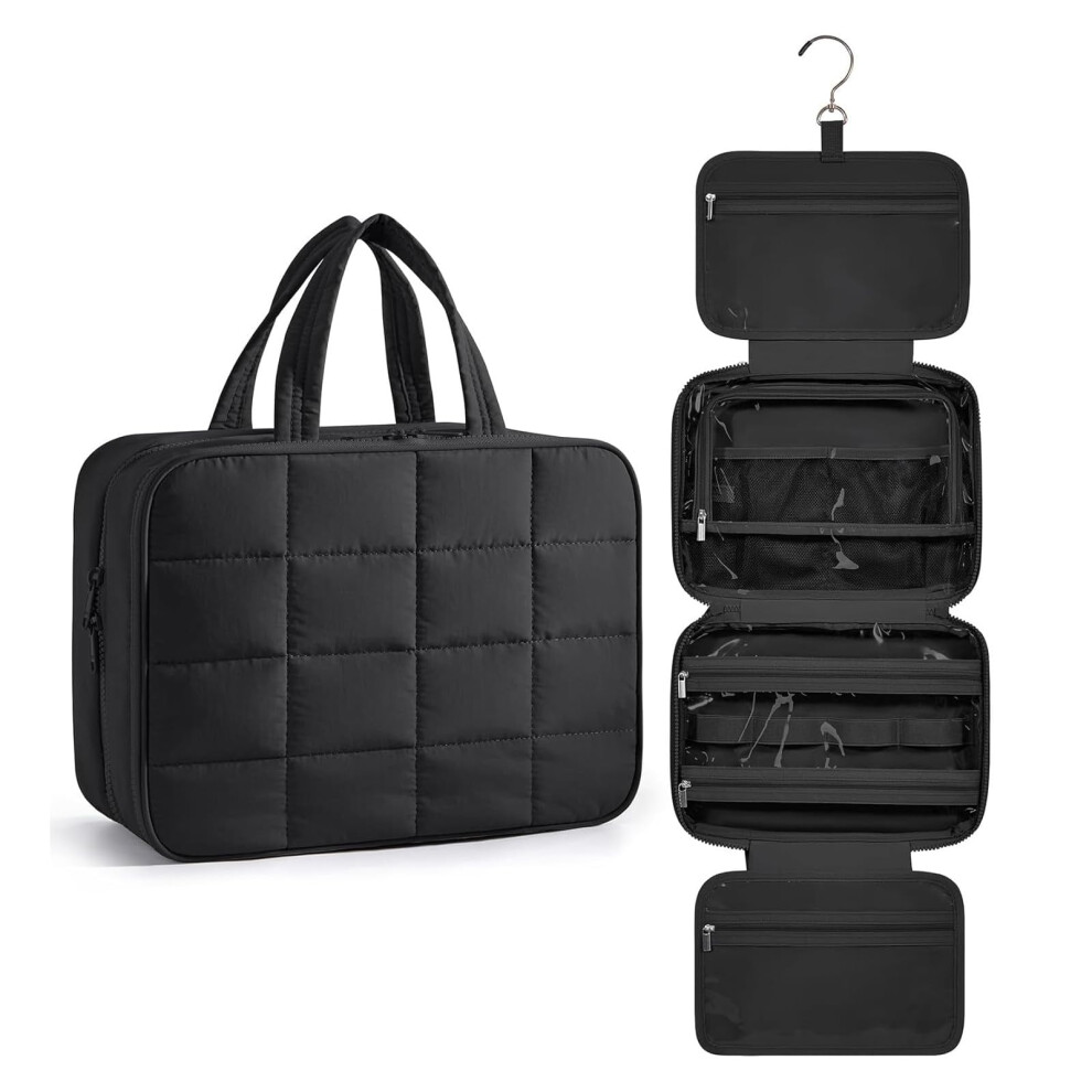 Hanging Toiletry Bag Foldable 4 Compartments Large Capacity Travel Makeup Bag For Women