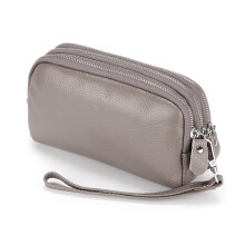 (Gray) Women Long Wallet Genuine Leather 3-Layer Zipper Purse Bag Large Capacity Wristlet Clutch Wallets Phone Bag Money Purses 2026