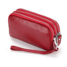 (Red) Women Long Wallet Genuine Leather 3-Layer Zipper Purse Bag Large Capacity Wristlet Clutch Wallets Phone Bag Money Purses 2026
