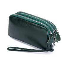 Women Long Wallet Genuine Leather 3-Layer Zipper Purse Bag Large Capacity Wristlet Clutch Wallets Phone Bag Money Purses 2026
