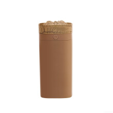 USB Powered Volcanic Crack Double Spray Humidifier 600ml with LED Night Light for Home Office Use, Brown Color, Silent Operation