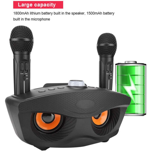Wireless Portable Bluetooth 2X Microphone DJ Home Karaoke Speaker System Machine (Black) 1