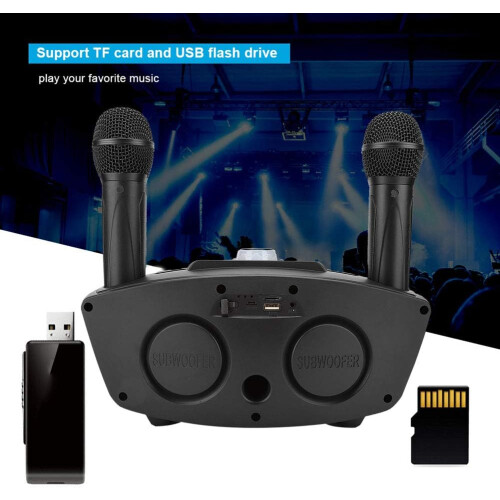 Wireless Portable Bluetooth 2X Microphone DJ Home Karaoke Speaker System Machine (Black) 2