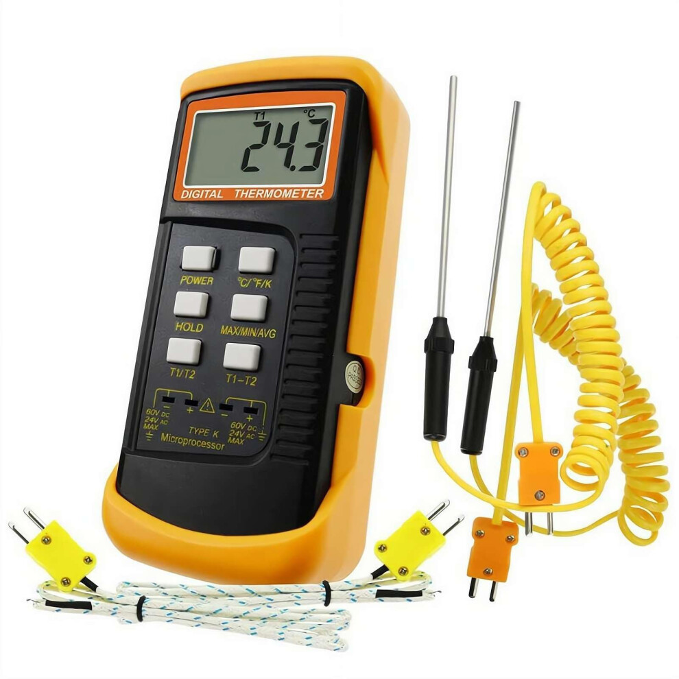 Digital Ktype Thermometer With Dual Channel Thermocouple, 50C To 1300C, Large Lcd For Hvac 9070919133091