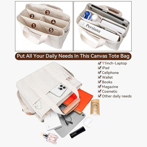 Nappy Organiser, Baby Nappy Caddy with Compartments, Canvas Changing Bag 1