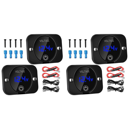4 Pack LED Digital Voltmeter with Contact , 12V 24V Car Voltmeter LED Digital Display Waterproof Voltmeter Panel